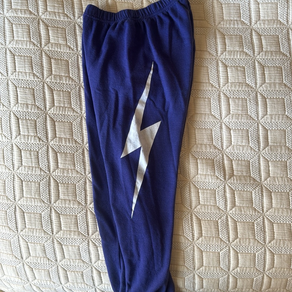 Aviator Nation Blue Joggers with White Lightning Bolt